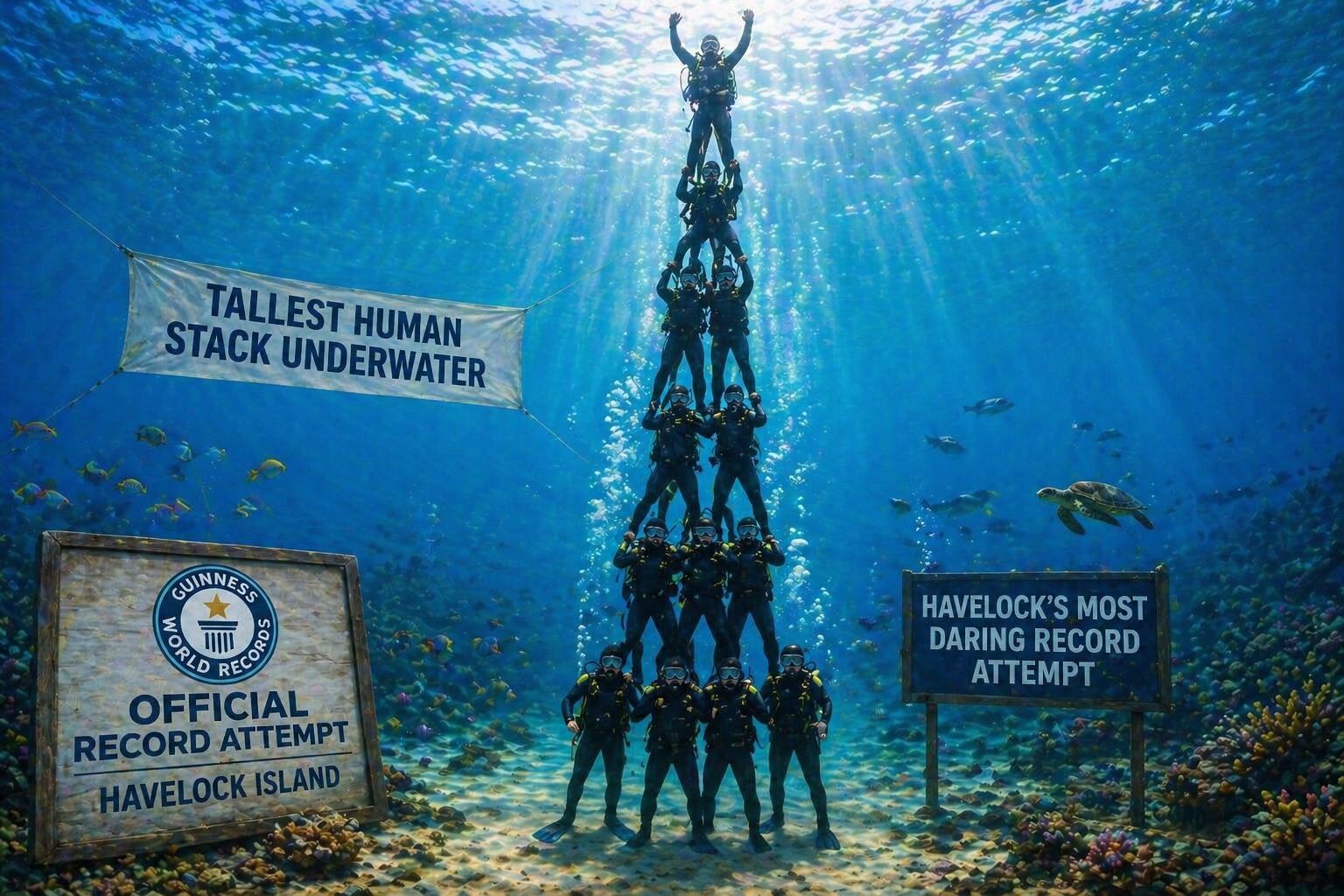 Tallest Human Stack Underwater Havelock’s Most Daring Record Attempt